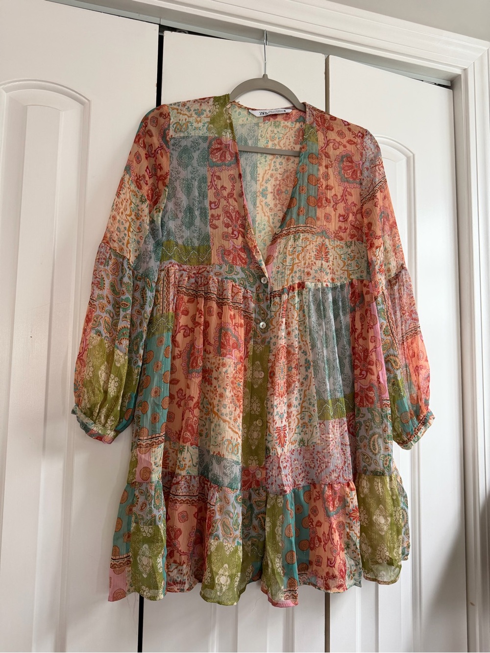 Zara Multicolor Patchwork Printed Babydoll Dress